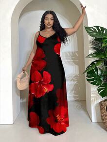 Veslaya Plus Size Tropical Floral Print Dress, Suitable For Vacation Spring - Multicolor - View 5