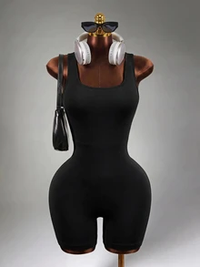 Mistrie Letter Print Strap Cross Back Sleeveless Slim-Fit Athletic Romper Sports - Black - View 6