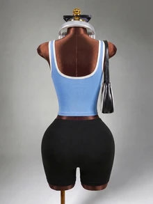 Mistrie Women Bound Hem Cropped Workout Tank Top, For Daily Fitness Sports - Baby Blue - View 2