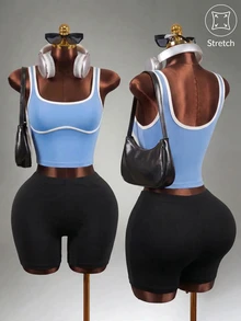 Mistrie Women Bound Hem Cropped Workout Tank Top, For Daily Fitness Sports - Baby Blue - View 3