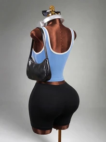 Mistrie Women Bound Hem Cropped Workout Tank Top, For Daily Fitness Sports - Baby Blue - View 6