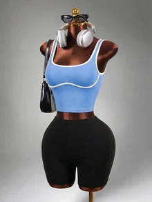 Mistrie Women Bound Hem Cropped Workout Tank Top, For Daily Fitness Sports - Baby Blue - View 4