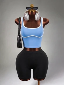 Mistrie Women Bound Hem Cropped Workout Tank Top, For Daily Fitness Sports - Baby Blue - View 5