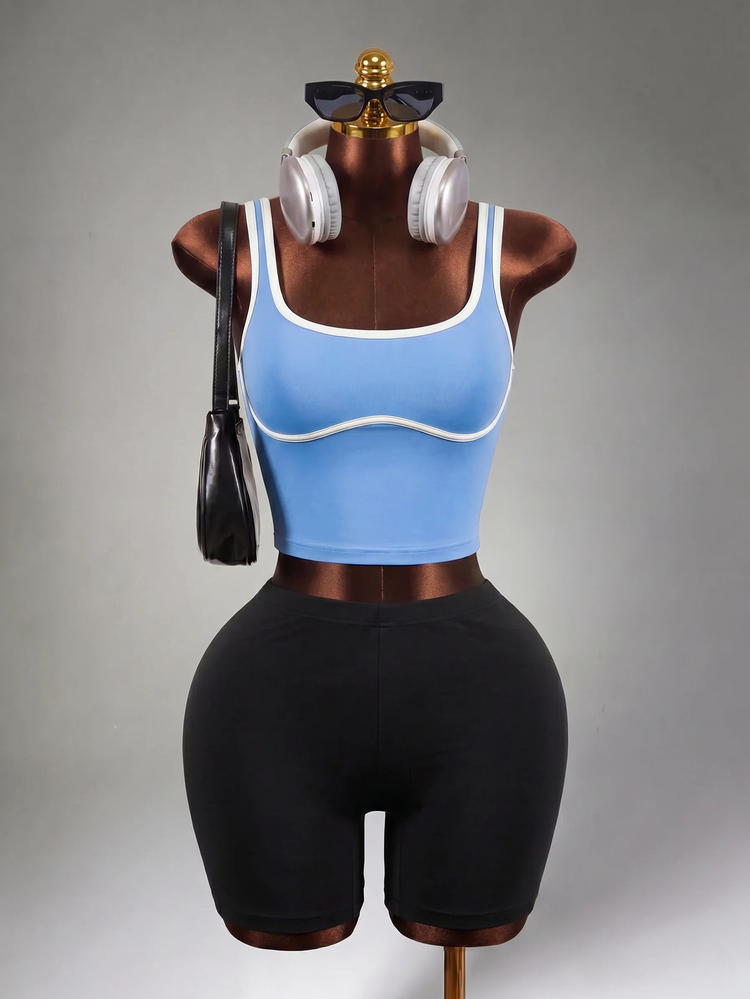 Mistrie Women Bound Hem Cropped Workout Tank Top, For Daily Fitness Sports - Baby Blue - View 5