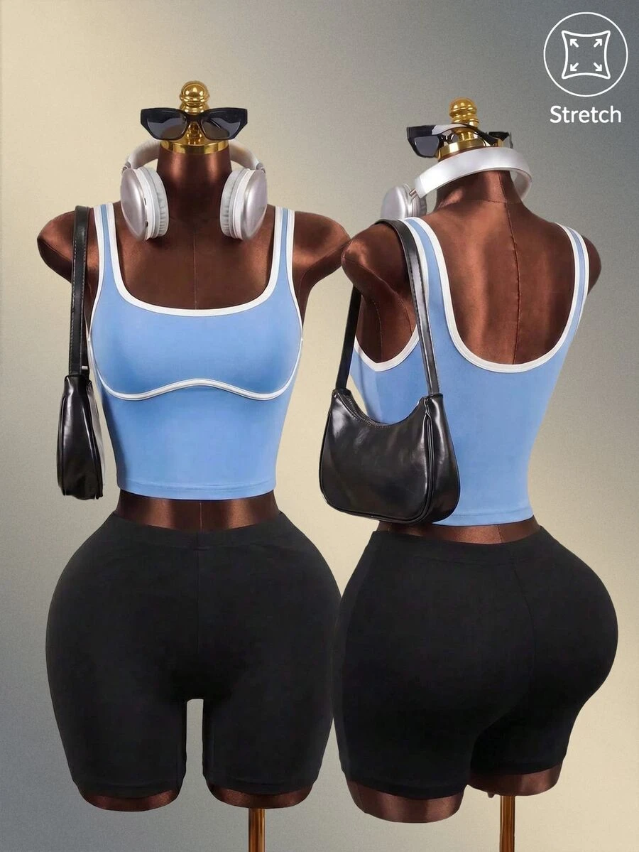 Mistrie Women Bound Hem Cropped Workout Tank Top, For Daily Fitness Sports - Baby Blue - View 1