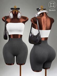 Mistrie 3 PCS Women's Solid Color High-Waisted Everyday Workout ShortsWomen Sweat Short, Gym Short, Biker Short Sports - Multicolor - View 3