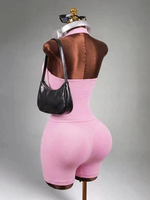 Mistrie Women's Halter Top And High Waist Shorts Yoga Workout Set Pink Set Halter Set Pink Top Sports - Pink - View 5