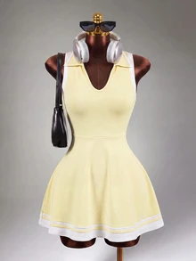 Mistrie Women's White And Yellow Golf Athletic Dress,Slim Fit Yoga Workout Running Summer Casual Dress Sports - Yellow - View 6