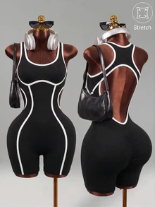 Mistrie Women's Backless Romper For Daily Fitness & Sports - Black - View 3