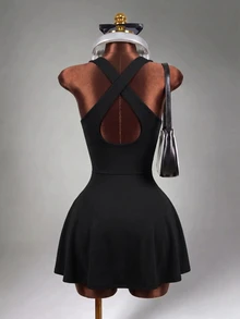 Mistrie Women's Solid Color Casual Cross-Back Sports Dress - Black - View 2