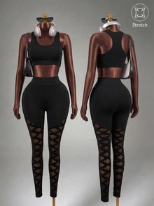 Mistrie Women Sports Leggings Solid Color Simple Fashion Daily Casual Yoga Pants - Black - View 3