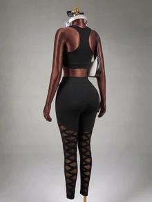 Mistrie Women Sports Leggings Solid Color Simple Fashion Daily Casual Yoga Pants - Black - View 6