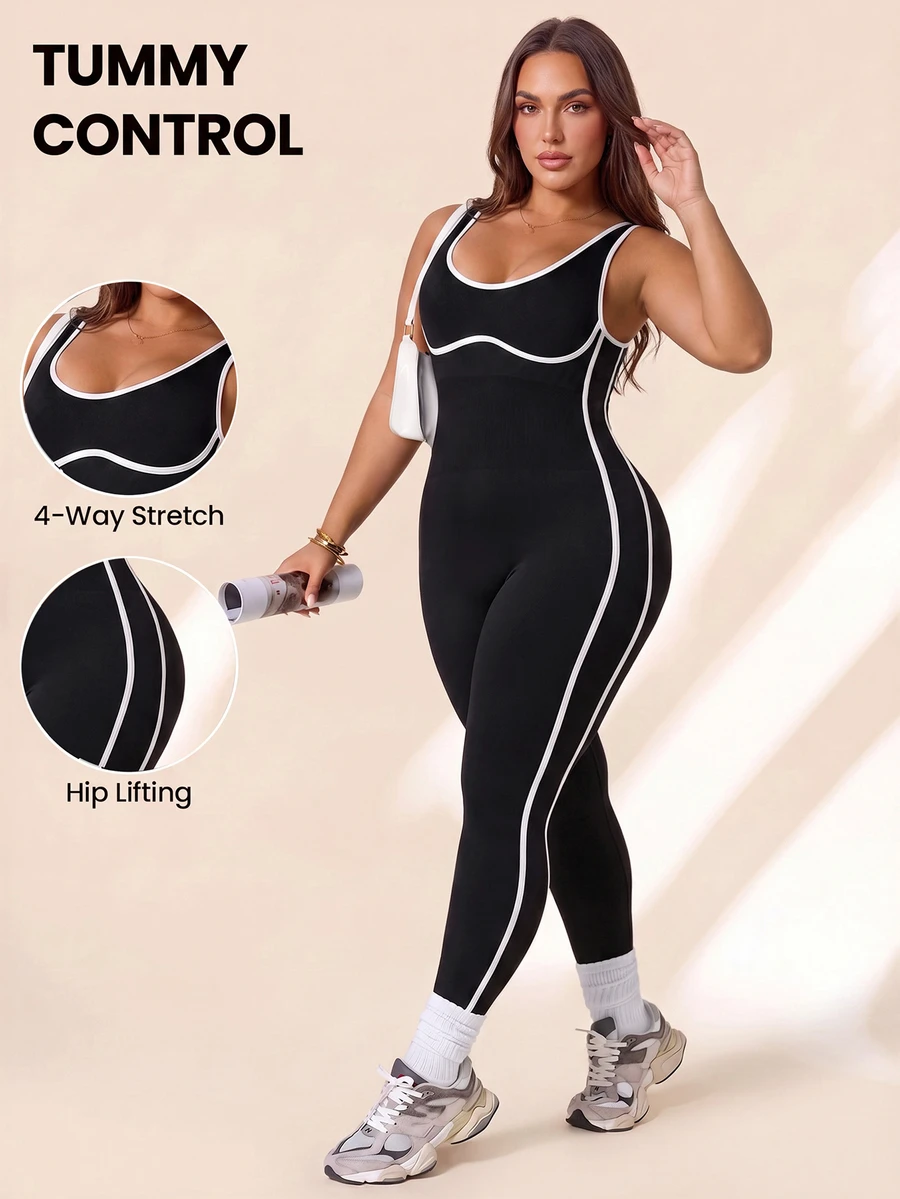 Rhythm Era Plus Size Women Sleeveless Fitness Jumpsuit - Black - View 1