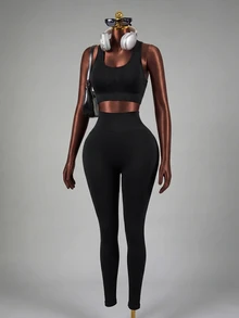 Mistrie Yoga Leggings Seamless High Stretch Tummy Control Sports Tights - Black - View 5