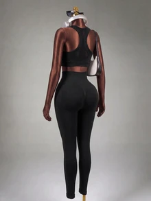 Mistrie Yoga Leggings Seamless High Stretch Tummy Control Sports Tights - Black - View 7