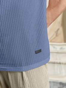 HIMLAND Loose Fit Men's Solid Waffle Knit Round Neck Casual T-Shirt, Vacation, Father's Day Gifts, Football - Dusty Blue - View 5