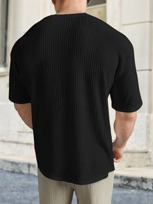 HIMLAND Loose Fit Men's Solid Waffle Knit T-Shirt, Vacation, Father's Day Gifts, Football - Black - View 4