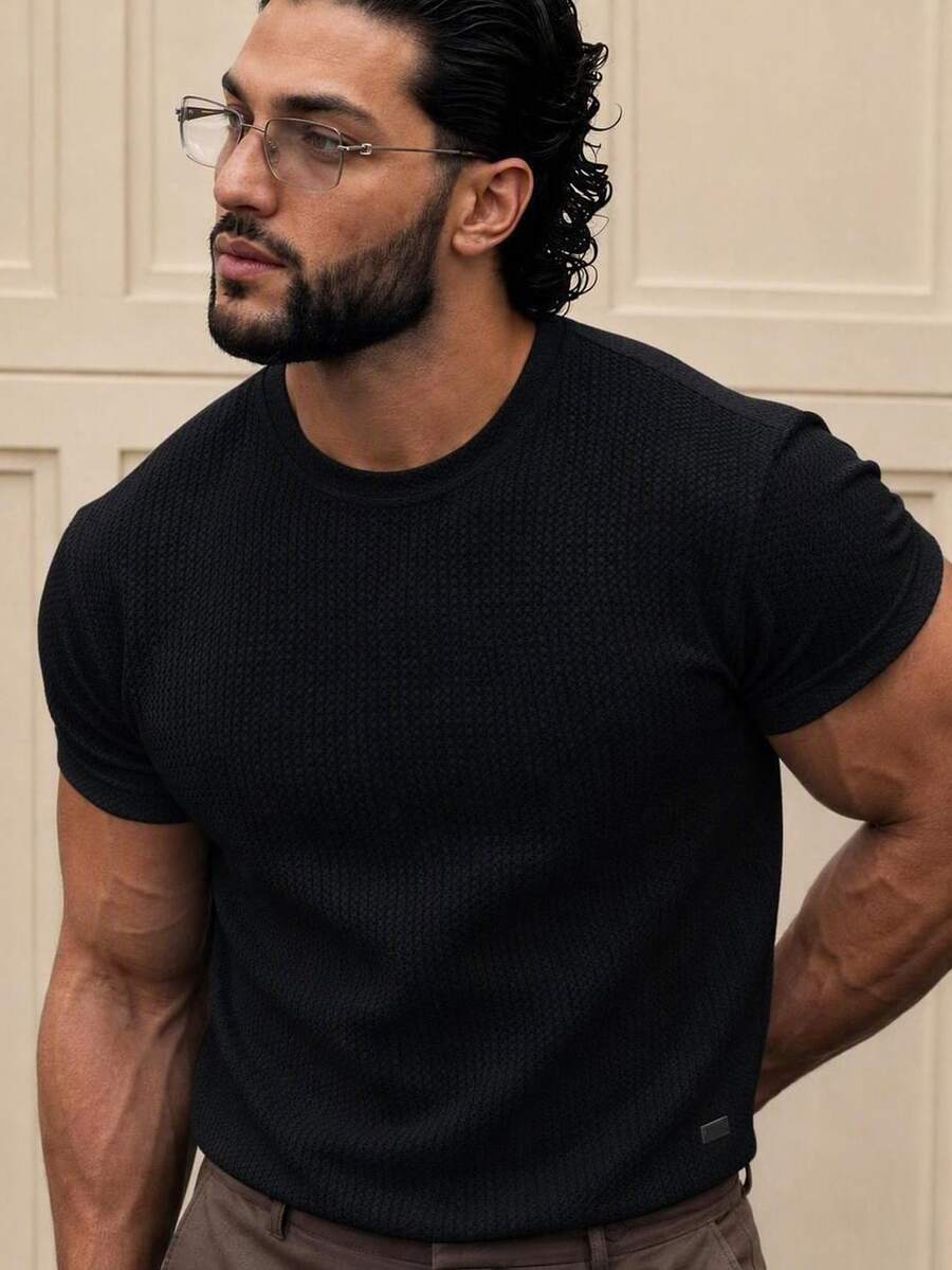 HIMLAND Loose Fit Men's Solid Waffle Knit T-Shirt, Vacation, Father's Day Gifts, Football