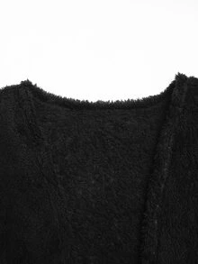SHEIN جاكيت كاجوال متوسط الطول مبطن حراري سميك للخريف/الشتاء للفتيات المراهقات - الأسود - مشاهدة 4
