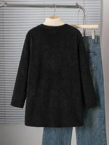 SHEIN جاكيت كاجوال متوسط الطول مبطن حراري سميك للخريف/الشتاء للفتيات المراهقات - الأسود - مشاهدة 3