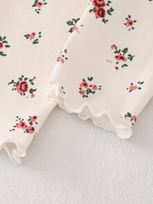 SHEIN 女童緊身褲4件組，夏季仙女風花卉條紋波點修身長褲，甜美透氣高腰修身長褲套裝，棕色紫色 - 彩色 - 查看 8