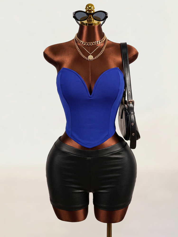 Mistrie Women Solid Color Backless Asymmetric Hem Bodycon Sleeveless Tank Top - Royal Blue - View 1