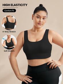 SHEIN Rhythm Era Plus Solid High Support Sports Bra - Black - View 3