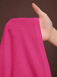 Veslaya Women's Plus Size Hot Pink 2 Pieces Set Summer Smart Casual Baggy Vacation Textured U-Neck Tank Top Elastic Waist Palazzo Pants Work Formal Outfits - Hot Pink - View 7