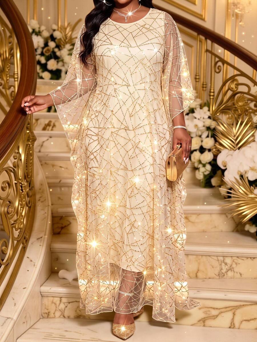 SHEIN Lady فستان حفلة كاجوال للنساء مقاس كبير - لون مشمشي - مشاهدة 1