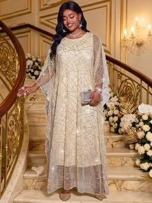 SHEIN Lady فستان حفلة كاجوال للنساء مقاس كبير - لون مشمشي - مشاهدة 3