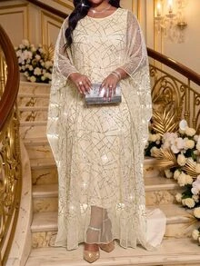 SHEIN Lady فستان حفلة كاجوال للنساء مقاس كبير - لون مشمشي - مشاهدة 5