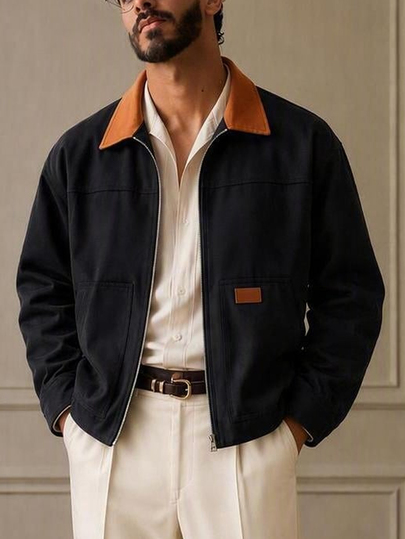 Manfinity RebelGame Men's Woven Fitted Shoulder Colorblock Patchwork Long Sleeve Casual Shacket, Suitable For Autumn/Winter Halloween Winter Party Autumn 