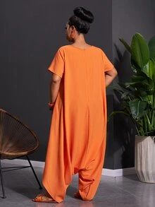 Veslaya 春夏新品，适合音乐节、复活节、圣帕特里克节、西部风、游牧风、生日派对、毕业典礼、大学、学生、日常休闲、百搭基础款、休闲、邮轮旅行、海滩、日光浴、爆款、街头风、婚礼宾客波西米亚风、通勤、早午餐、极简基础款、Y2K街头风、畅销款、日常约会、轻薄短袖连体裤、大码连体裤 - 橙色 - 橘色 - 查看 2