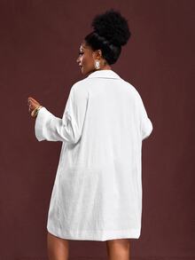 Veslaya Plus Size Plain Color Drop Shoulder Sleeve Summer Loose Textured Fabric Casual Dress Fall - White - View 2
