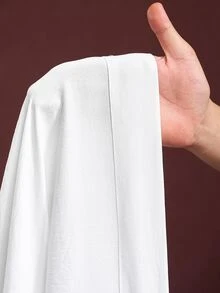 Veslaya Plus Size Plain Color Drop Shoulder Sleeve Summer Loose Textured Fabric Casual Dress Fall - White - View 7
