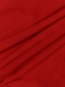 Veslaya 大码宽松 A 字型衬衫裙，女士休闲度假装 - 紅色 - 查看 8