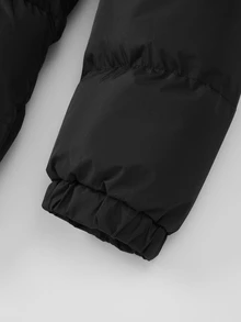 Manfinity Homme Men's Letter Print Long Sleeve Zip-Up Hooded Winter Puffer Coat - Black - View 3