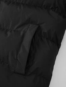 Manfinity Homme Men's Letter Print Long Sleeve Zip-Up Hooded Winter Puffer Coat - Black - View 4