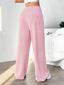 Velisys Velisys Sporty Bow Straight Leg Solid Color Long Pants - Pink - View 2