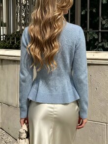 SHEIN Struktiv Sweater Pullover Model Ekor Ikan Kasual Fashion Musim Gugur/Dingin untuk Wanita - Biru - View 3