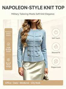 SHEIN Struktiv Sweater Pullover Model Ekor Ikan Kasual Fashion Musim Gugur/Dingin untuk Wanita - Biru - View 4