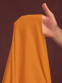 Veslaya 橘色純色女款大尺碼長版休閒優雅翻領短袖拉鍊設計連身裙，適合正式場合、早午餐、夏季 - 橘色 - 查看 10