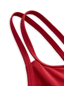 SHEIN Cheerettes 女款純色雙肩帶日常健身運動內衣 - 紅色 - 查看 6