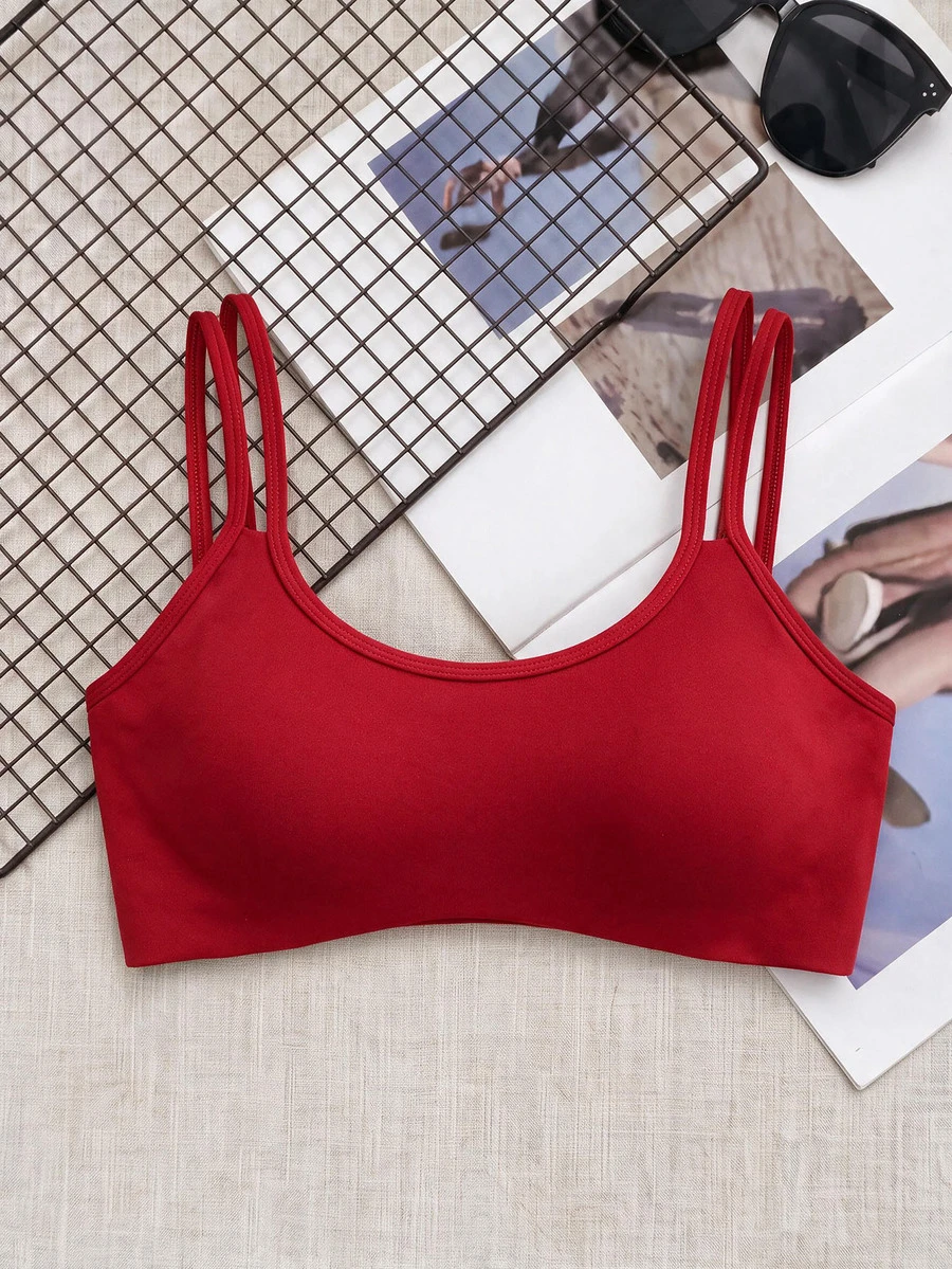 SHEIN Cheerettes 女款純色雙肩帶日常健身運動內衣 - 紅色 - 查看 1