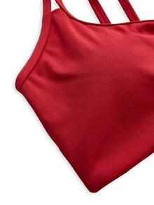 SHEIN Cheerettes 女款純色雙肩帶日常健身運動內衣 - 紅色 - 查看 5
