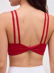 SHEIN Cheerettes 女款純色雙肩帶日常健身運動內衣 - 紅色 - 查看 2