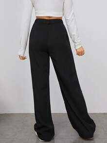 SHEIN Cottnline Plus Size Women High Waist Black Solid Long Casual Básica Professional Elegant Pants Pocket Teachers' Day Office Formal Winter - Black - View 3