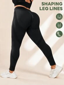 SHEIN Unity Plus Size Sports Leggings & Pants Plain - Hitam - View 1