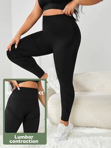 SHEIN Unity Plus Size Sports Leggings & Pants Plain - Hitam - View 6