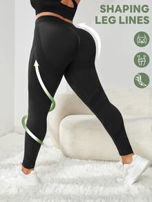 SHEIN Unity Plus Size Sports Leggings & Pants Plain - Hitam - View 5